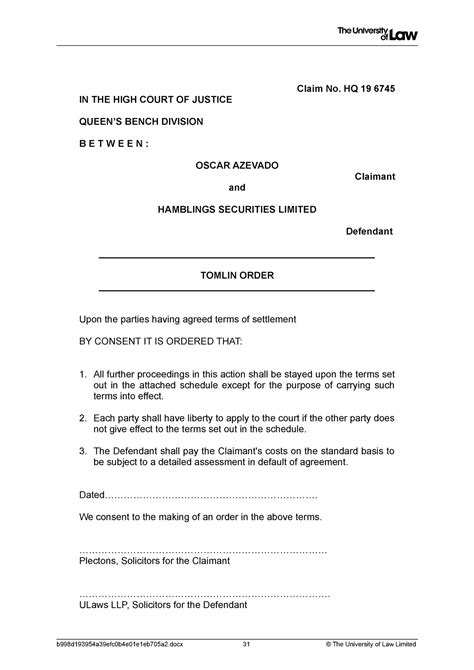 draft court order template uk